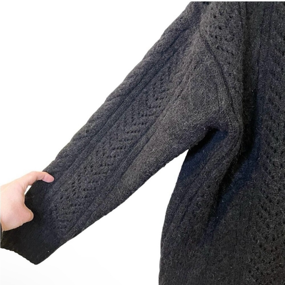 Anthropologie Classic Pointelle Cardigan Heathered Black Oversized Chunky Knit L - Picture 4 of 7
